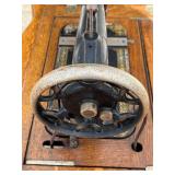 Antique Cast Iron New Home Sewing Machine (Orange, Massachusetts USA) in Original Cabinet
