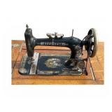 Antique Cast Iron New Home Sewing Machine (Orange, Massachusetts USA) in Original Cabinet