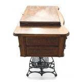 Antique Cast Iron New Home Sewing Machine (Orange, Massachusetts USA) in Original Cabinet