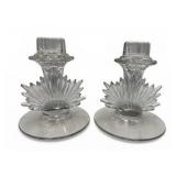 Vintage Fostoria Art Deco Flame Glass Candlestick Holders