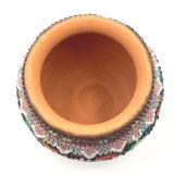 Vintage Huichol Mini Clay Pot with Intricate Bead Mosaic