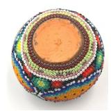 Vintage Huichol Mini Clay Pot with Intricate Bead Mosaic
