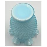 Vintage 6" Fenton Art Glass Light Blue Hobnail Ruffled Edge Vase