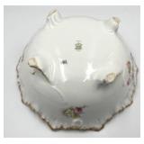 Antique Limoges (France) Porcelain Serving Bowl with Scalloped Rim, Pink Floral Sprays and Footed Design