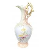 Antique Austrian Hand-Painted Ewer with Gold Handle