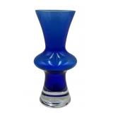 Vintage 6" MCM Sea Glasbruk (Sweden) Hooped Blue Vase