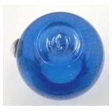 Vintage 7.5" Blue Hand Blown Glass Pitcher with Clear Handle