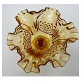 Vintage Fenton Glass Diamond Point Ruffled Paneled Compote Candy Dish