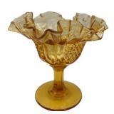 Vintage Fenton Glass Diamond Point Ruffled Paneled Compote Candy Dish