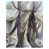 Vintage 1950s French Sac Lafuma Canvas & Leather Military Rucksack with Metal Frame