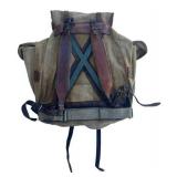 Vintage 1950s French Sac Lafuma Canvas & Leather Military Rucksack with Metal Frame