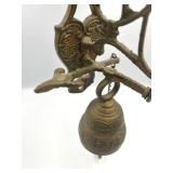Vintage Wall Mount Hanging Brass Monastery Bell with Pull Chain in Good Working Condition