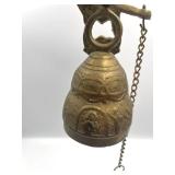 Vintage Wall Mount Hanging Brass Monastery Bell with Pull Chain in Good Working Condition