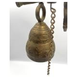 Vintage Wall Mount Hanging Brass Monastery Bell with Pull Chain in Good Working Condition