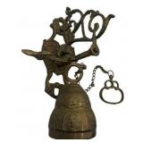 Vintage Wall Mount Hanging Brass Monastery Bell with Pull Chain in Good Working Condition