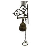 Vintage Wall Mount Hanging Brass Monastery Bell with Pull Chain in Good Working Condition