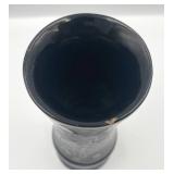 Vintage 9.5" French Black Lacquer Vase Featuring Inlaid Mother-Of-Pearl Floral & Bird Designs