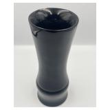 Vintage 9.5" French Black Lacquer Vase Featuring Inlaid Mother-Of-Pearl Floral & Bird Designs