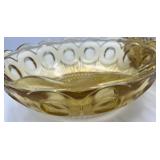 MCM Bartlett Collins Manhattan Amber Glass Bowl (3" T x 8.5" W) & Anchor Hocking Amber Pressed Glass Bowl Featuring the Medallion Honeygold Pattern (2.5" T x 8" W)
