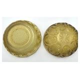 MCM Bartlett Collins Manhattan Amber Glass Bowl (3" T x 8.5" W) & Anchor Hocking Amber Pressed Glass Bowl Featuring the Medallion Honeygold Pattern (2.5" T x 8" W)