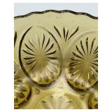 MCM Bartlett Collins Manhattan Amber Glass Bowl (3" T x 8.5" W) & Anchor Hocking Amber Pressed Glass Bowl Featuring the Medallion Honeygold Pattern (2.5" T x 8" W)