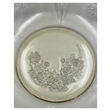 Vintage Amber Etched Depression Federal Glass Bowl (2.25" T x 8.5" W) & Indiana Glass Company Carnival Glass Bowl in Marigold Basket Weave Pattern (3" T x 9" W)