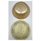 Vintage Amber Etched Depression Federal Glass Bowl (2.25" T x 8.5" W) & Indiana Glass Company Carnival Glass Bowl in Marigold Basket Weave Pattern (3" T x 9" W)