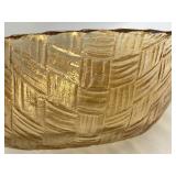 Vintage Amber Etched Depression Federal Glass Bowl (2.25" T x 8.5" W) & Indiana Glass Company Carnival Glass Bowl in Marigold Basket Weave Pattern (3" T x 9" W)