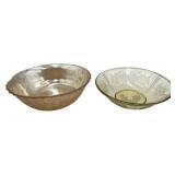 Vintage Amber Etched Depression Federal Glass Bowl (2.25" T x 8.5" W) & Indiana Glass Company Carnival Glass Bowl in Marigold Basket Weave Pattern (3" T x 9" W)