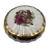 Vintage French Porcelain Trinket Box Featuring a "Courting Couple" Fragonard-Style