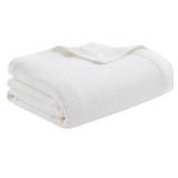 Full/Queen | Madison Park 100% Egyptian Cotton Lightweight Summer Blanket, Breathable Waffle Knit Design, Soft Cozy All-Season Throw for Bed, Couch or Sofa, White Color Full/Queen Size (90"x90")