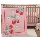 The Peanutshell 3 Piece Strawberry Sweet Baby Crib Bedding Set for Girls, Pink Crib Set, Baby Crib Comforter Set, Crib Accessories Girl, Newborn, Infant & Toddler Girl Bedding Set - Nursery Decor