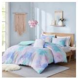 Full/Queen Intelligent Design Comforter Set, Watercolor Queen Bedding Sets, Tie Dye Comforter Set for Teen Girl & Boys, 4 Pieces Cassiopeia Comforter, Sham, Throw Pillow Full/Queen Pink/Blue