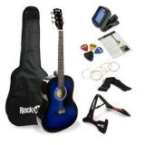 RockJam Blue Acoustic Guitar Kit with Guitar Tuner, Guitar Bag & Guitar Stand