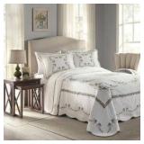 Queen | Heather White Queen Embroidered Cotton Bedspread