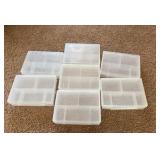 7 Clear Plastic Organizer Bins, Each One Has 5 Separate Compartments, Used But Not Broken