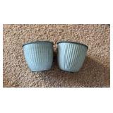 Natural IronStone Garden/Flower Pots, Two Small Pots 6 Inches Wide 0.4 Gallon Size Blue Steele Color With Decorative Lines