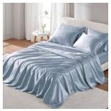 Madison Park Satin Sheets Full Size, Luxurious Silky Bed Sheets, Elastic 14" Pocket fits up to 16" Mattress, Wrinkle-Free, Soft Satin Bed Sheet Set, Blue