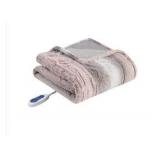 Olliix Beautyrest Zuri Blush Grey Oversized Faux Fur Heated Throw