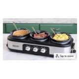 Nostalgia Stainless Steel 3-Station 1.5-Quart Oval Slow Cooker Buffet, With Lid & Spoon Rest, Adjustable Heat Control, Perfect for Parties, Holidays, Families