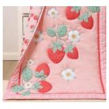 The Peanutshell 3 Piece Strawberry Sweet Baby Crib Bedding Set for Girls, Pink Crib Set, Baby Crib Comforter Set, Crib Accessories Girl, Newborn, Infant & Toddler Girl Bedding Set - Nursery Decor