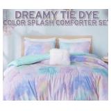 Full/Queen Intelligent Design Comforter Set, Watercolor Queen Bedding Sets, Tie Dye Comforter Set for Teen Girl & Boys, 4 Pieces Cassiopeia Comforter, Sham, Throw Pillow Full/Queen Pink/Blue