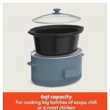 bella 6.0 Qt Programmable Slow Cooker, Ceramic Nonstick Coating, Adjustable Temperature & Cooking Times, Dishwasher Safe Stoneware Pot & Tempered Glass Lid, Tangle Free Cord Wrap, Surf