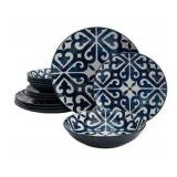 Fieldcrest Atlas Medallion 12-pc. Stoneware Dinnerware Set | Retail $100 | 4 Dinner Plates, 4 Salad Plates, 4 Dinner Bowls