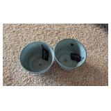 Natural IronStone Garden/Flower Pots, Two Small Pots 6 Inches Wide 0.4 Gallon Size Blue Steele Color With Decorative Lines