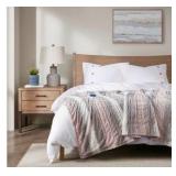 Olliix Beautyrest Zuri Blush Grey Oversized Faux Fur Heated Throw