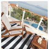 Plastic Straw Outdoor Waterproof Patio and Deck Rug, Foldable, Reversible, Great for Camping, RV, Deck, Porch, Picnic, Beach, Balcony, Black and White Stripes Design