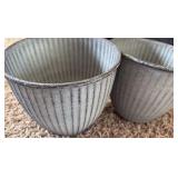 Natural IronStone Garden/Flower Pots, Two Small Pots 6 Inches Wide 0.4 Gallon Size Light Brown Tannish Color With Decorative Lines