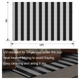 Plastic Straw Outdoor Waterproof Patio and Deck Rug, Foldable, Reversible, Great for Camping, RV, Deck, Porch, Picnic, Beach, Balcony, Black and White Stripes Design