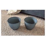 Natural IronStone Garden/Flower Pots, Two Small Pots 6 Inches Wide 0.4 Gallon Size Brown Color With Decorative Lines